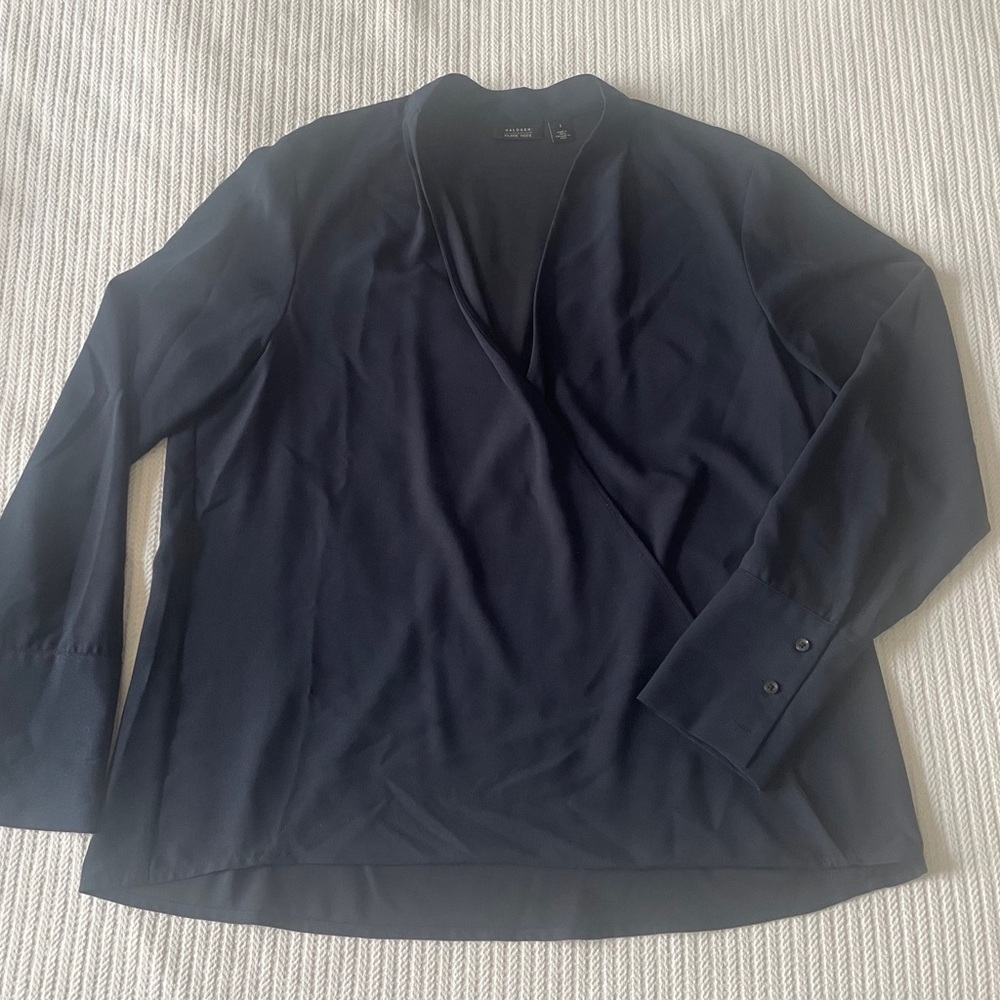 Halogen navy blue long sleeve wrap blouse size 1